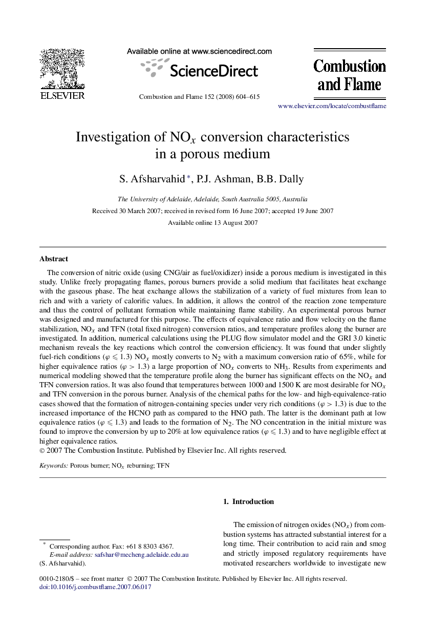 Investigation of NOx conversion characteristics in a porous medium