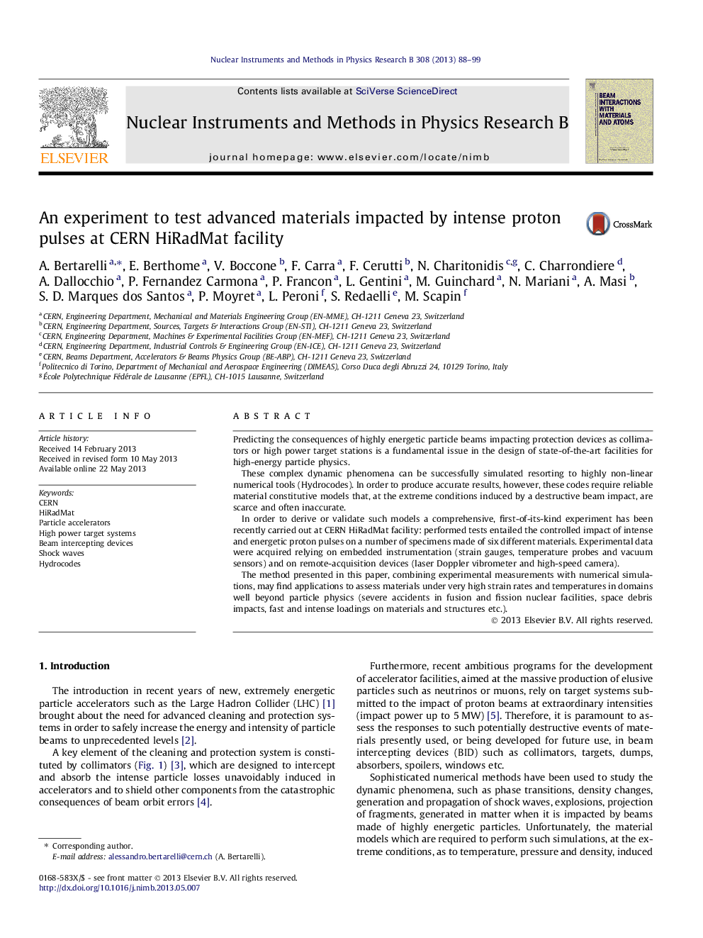 An experiment to test advanced materials impacted by intense proton pulses at CERN HiRadMat facility