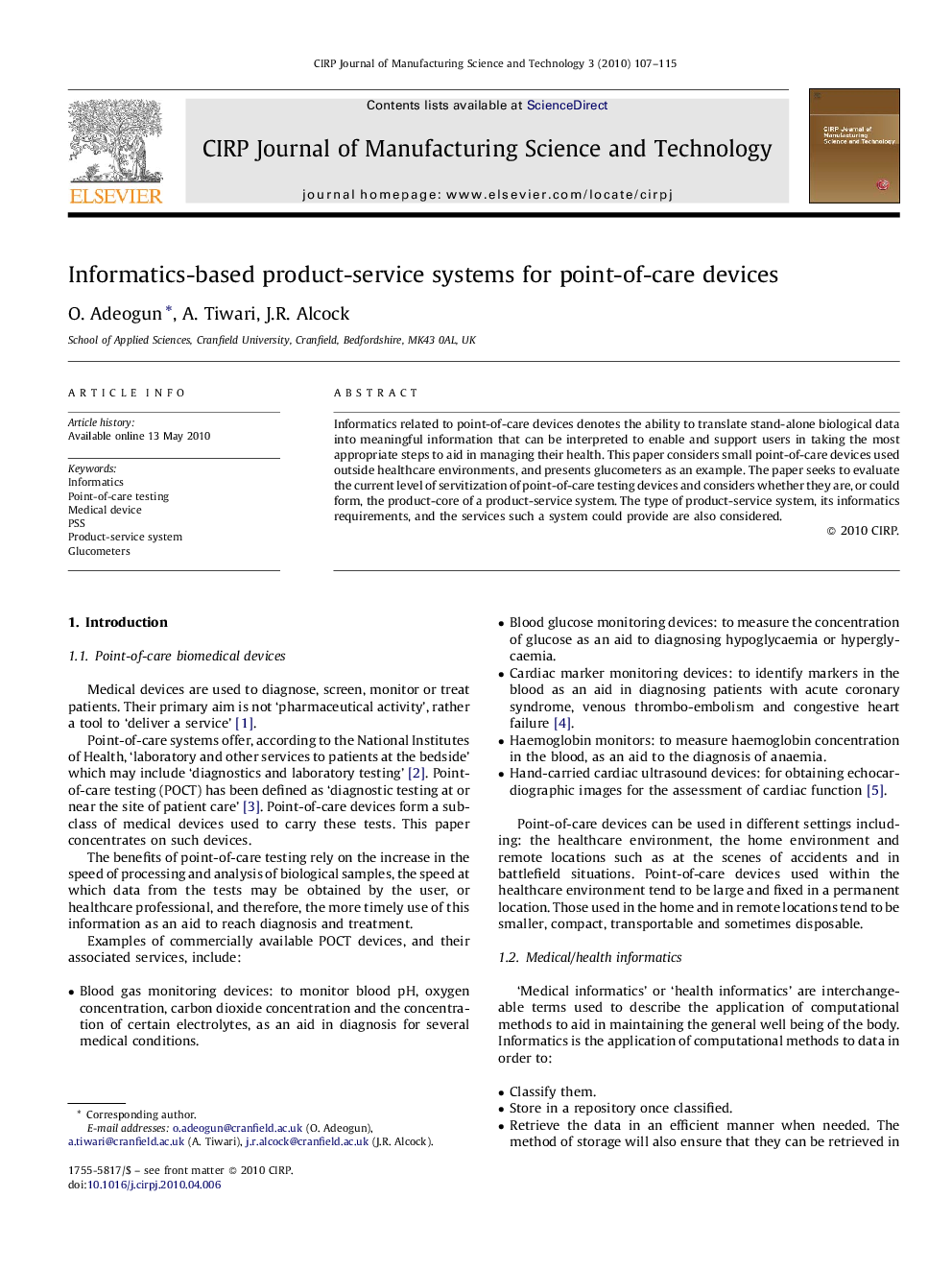 Informatics-based product-service systems for point-of-care devices