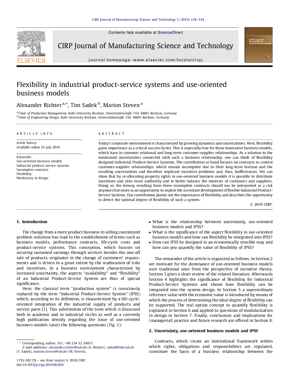 Flexibility in industrial product-service systems and use-oriented business models