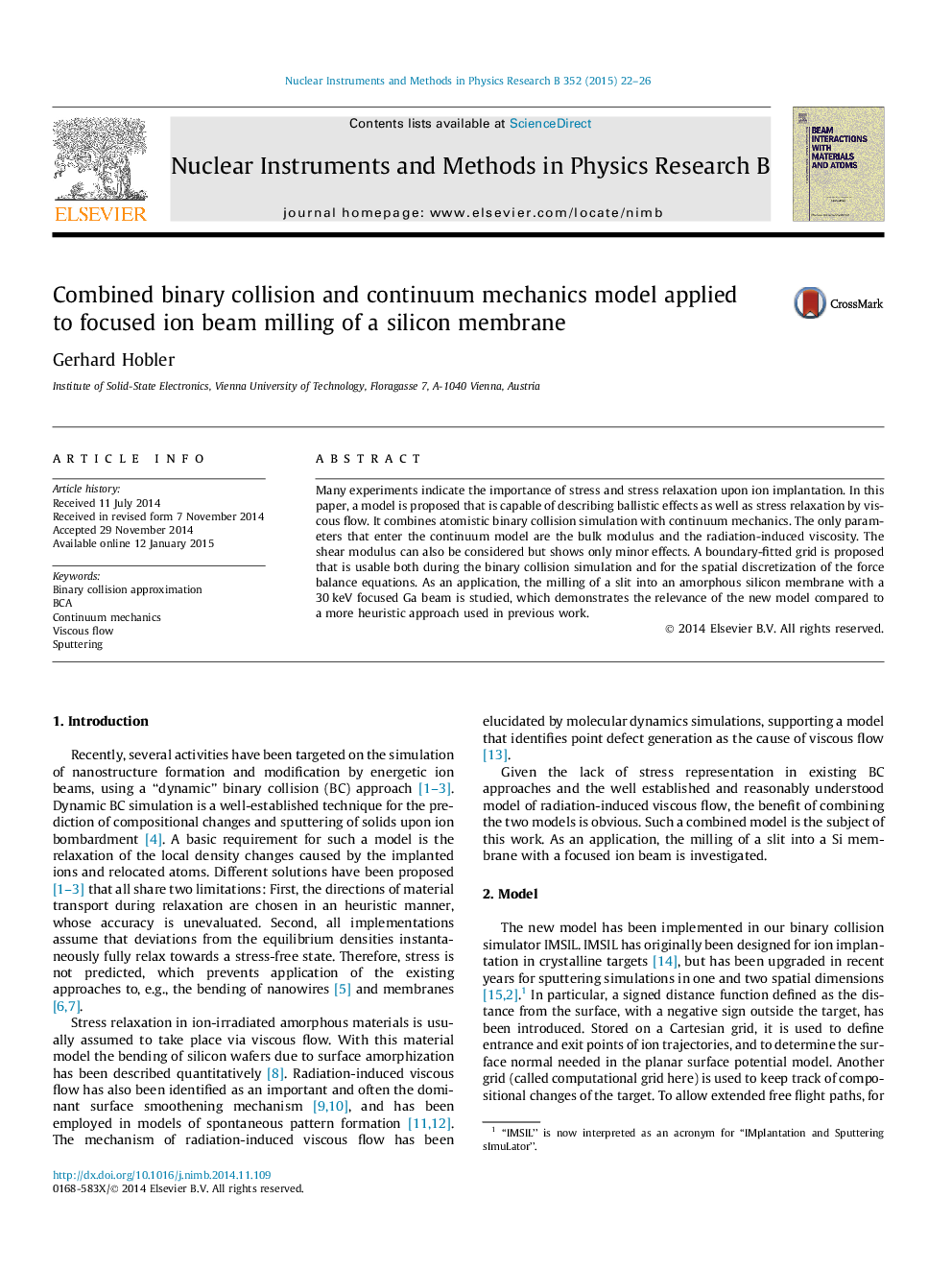 تصادف دوتایی ترکیبی و مدل مکانیک پیوسته برای تراکم پرتوهای یونی یک غشای سیلیکونی اعمال شده است 