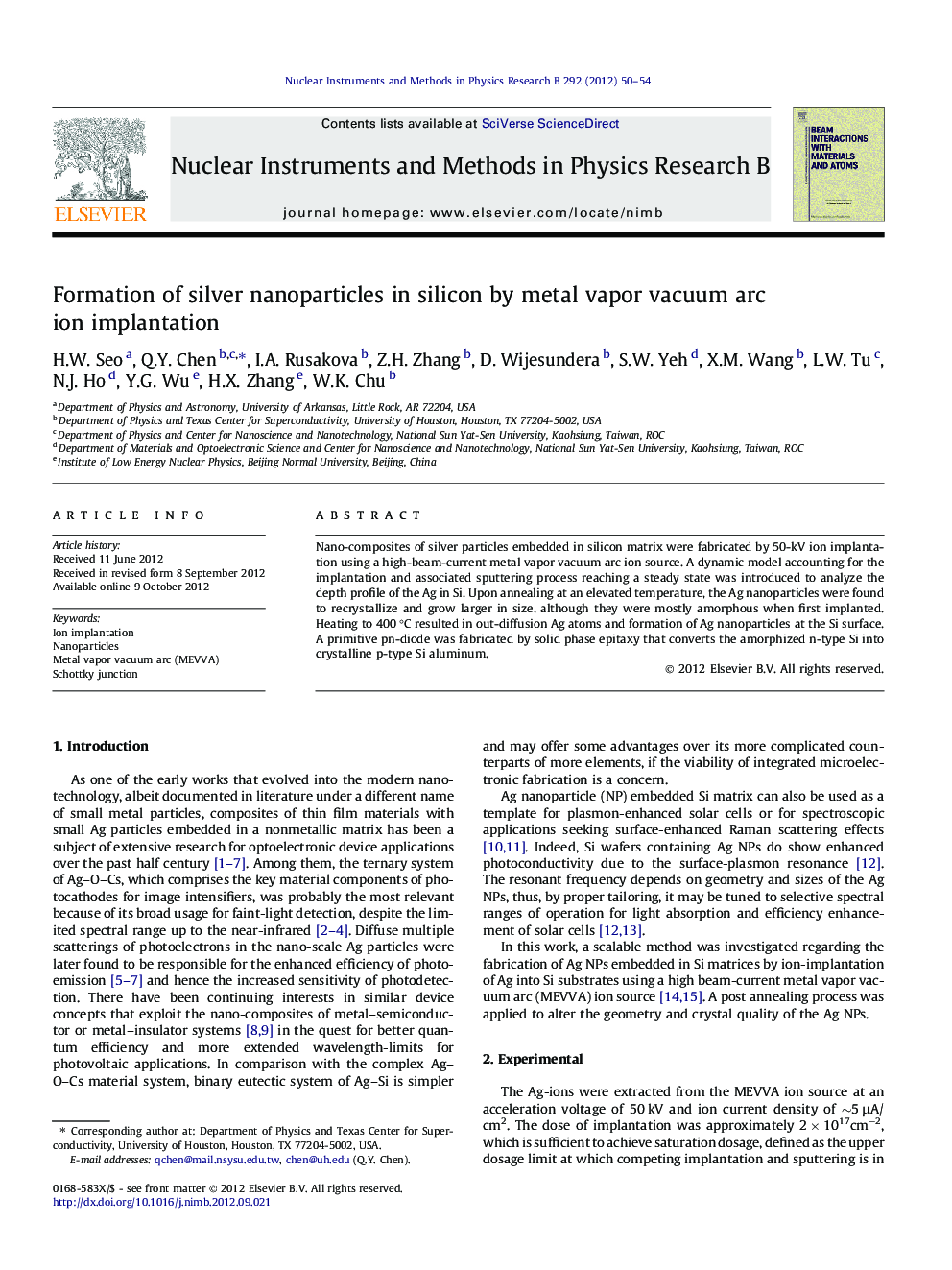 Formation of silver nanoparticles in silicon by metal vapor vacuum arc ion implantation