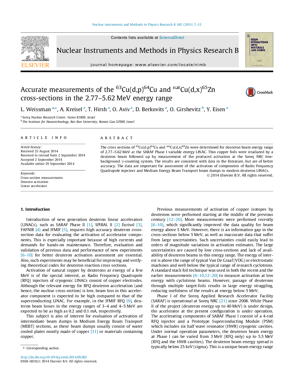 Accurate measurements of the 63Cu(d,p)64Cu and natCu(d,x)65Zn cross-sections in the 2.77-5.62Â MeV energy range