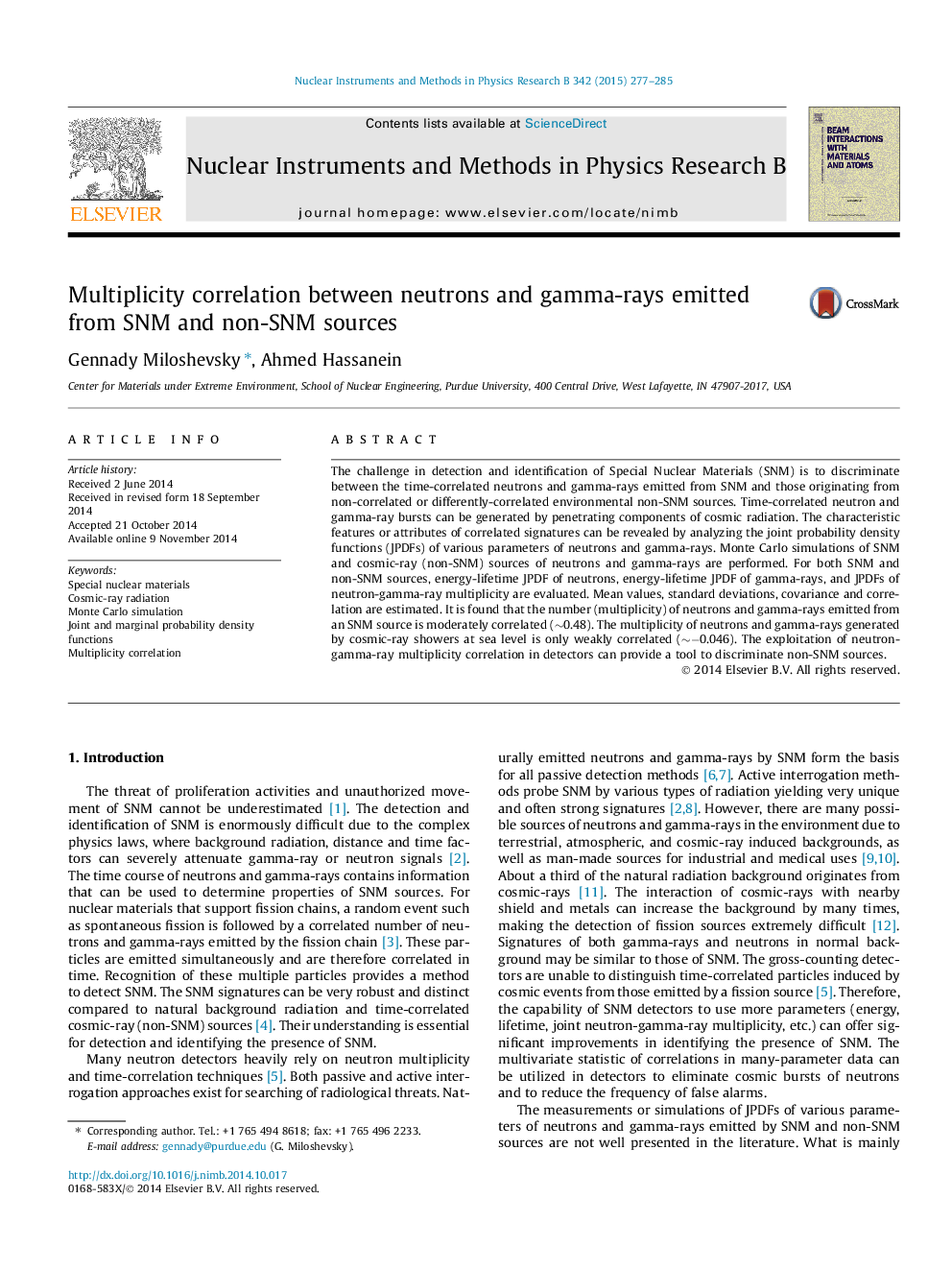 Multiplicity correlation between neutrons and gamma-rays emitted from SNM and non-SNM sources