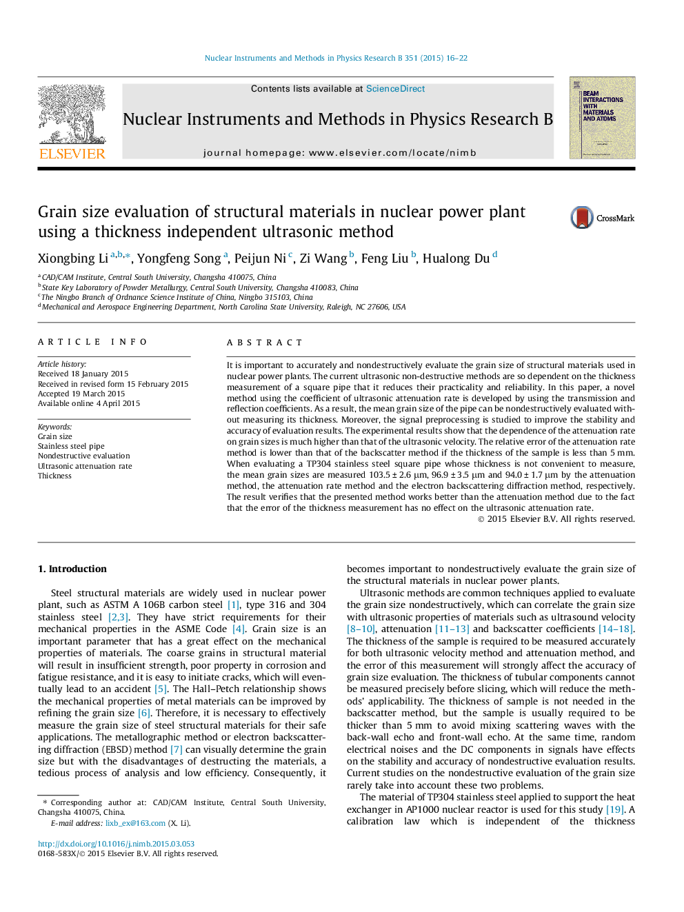 ارزیابی اندازه دانه از مواد ساختاری در نیروگاه هسته ای با استفاده از روش اولتراسونیک مستقل ضخامت 