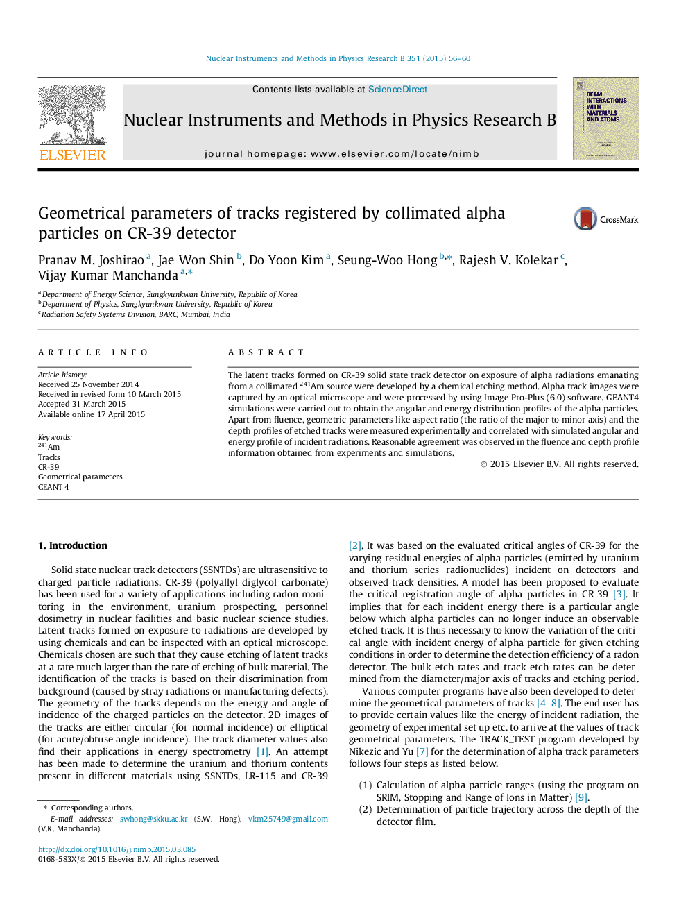 Geometrical parameters of tracks registered by collimated alpha particles on CR-39 detector