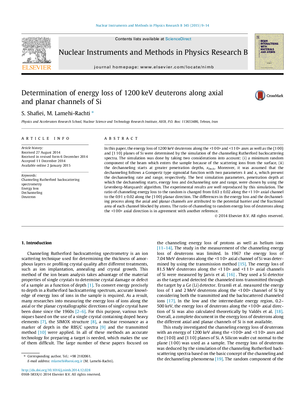 Determination of energy loss of 1200Â keV deuterons along axial and planar channels of Si