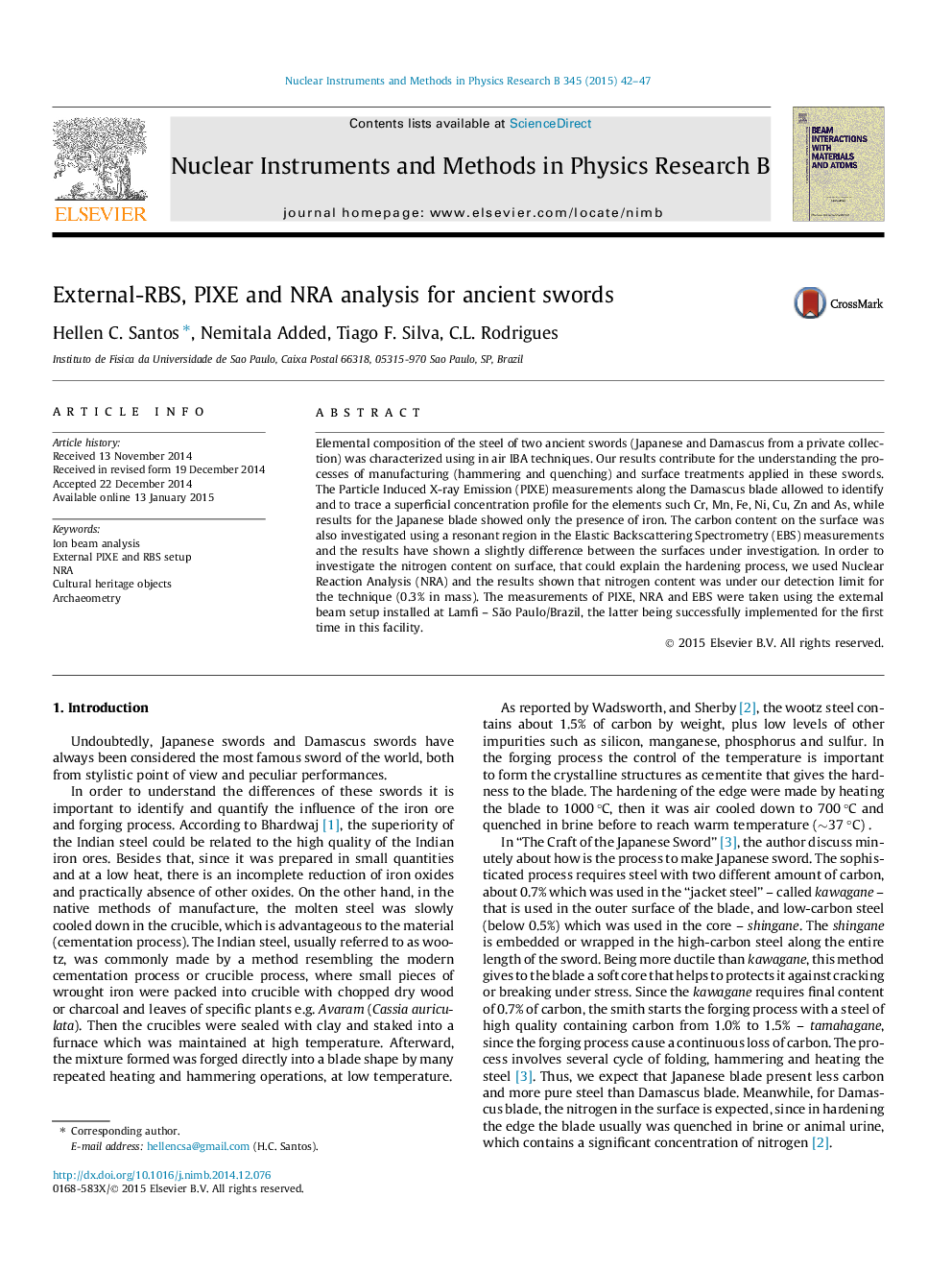 External-RBS, PIXE and NRA analysis for ancient swords