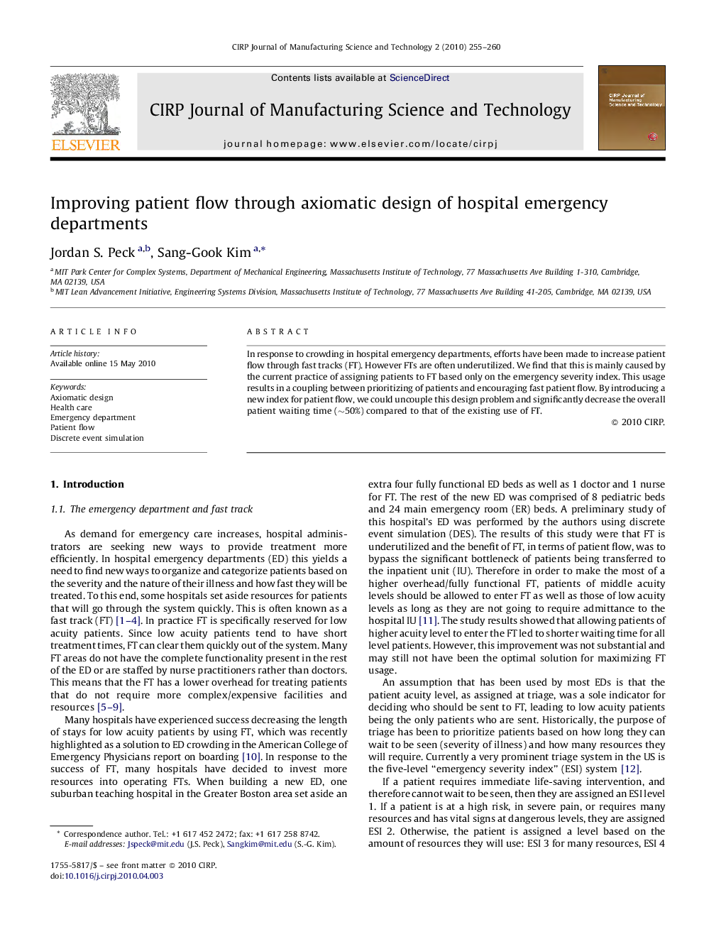 Improving patient flow through axiomatic design of hospital emergency departments