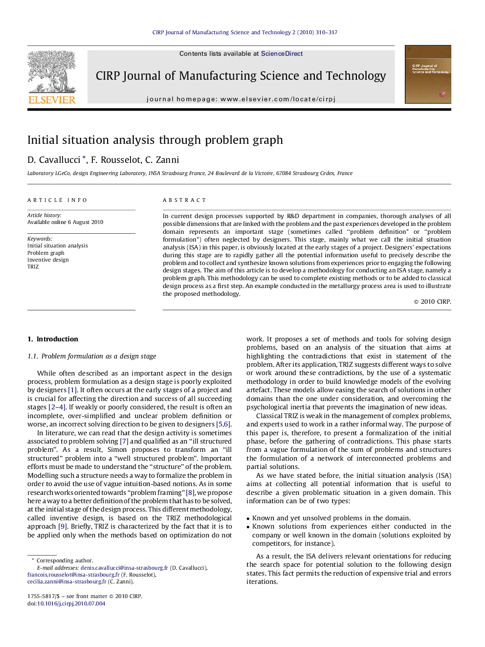 Initial situation analysis through problem graph