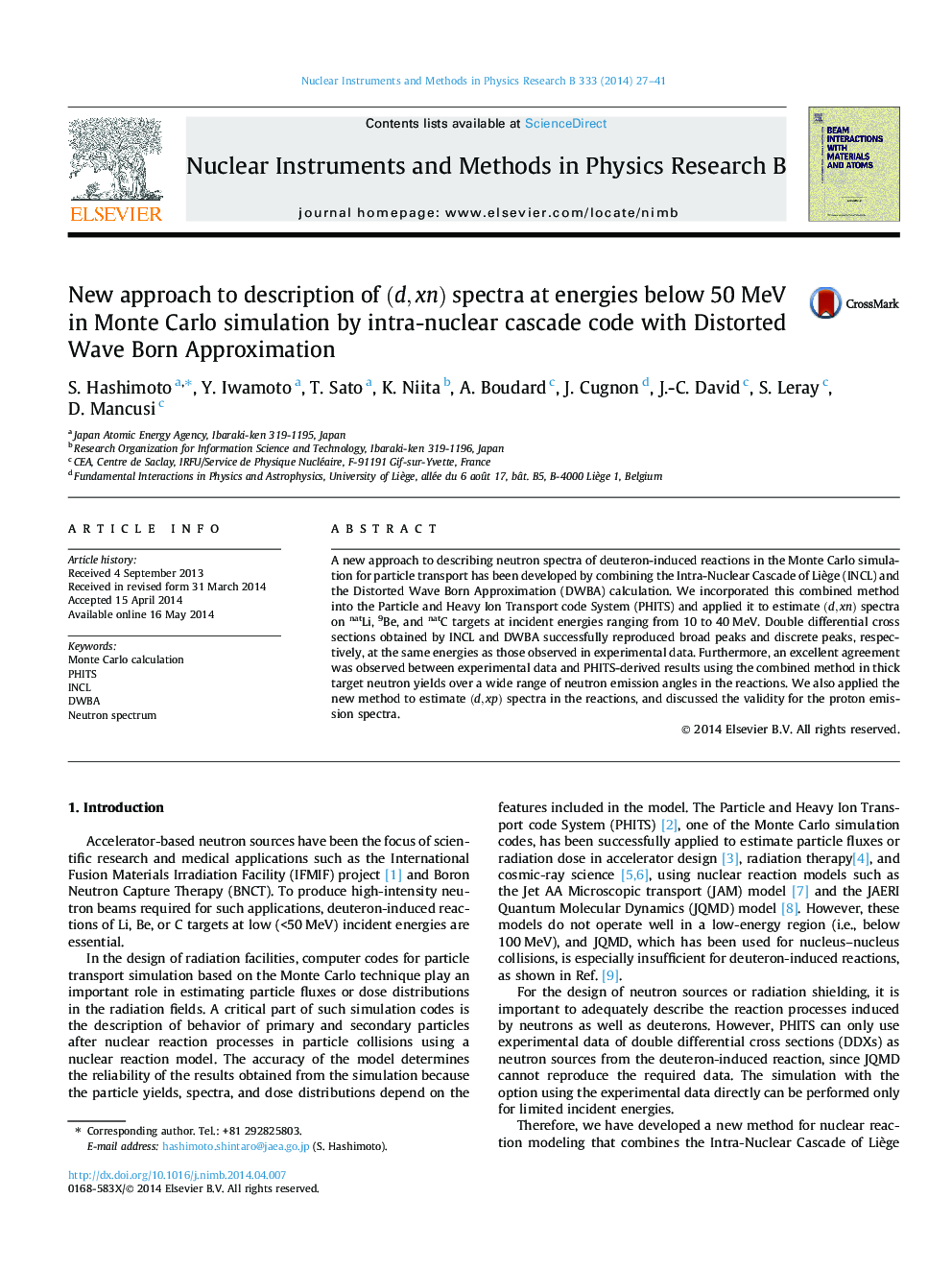 New approach to description of (d,xn)(d,xn) spectra at energies below 50 MeV in Monte Carlo simulation by intra-nuclear cascade code with Distorted Wave Born Approximation