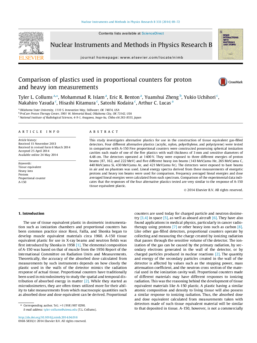 Comparison of plastics used in proportional counters for proton and heavy ion measurements