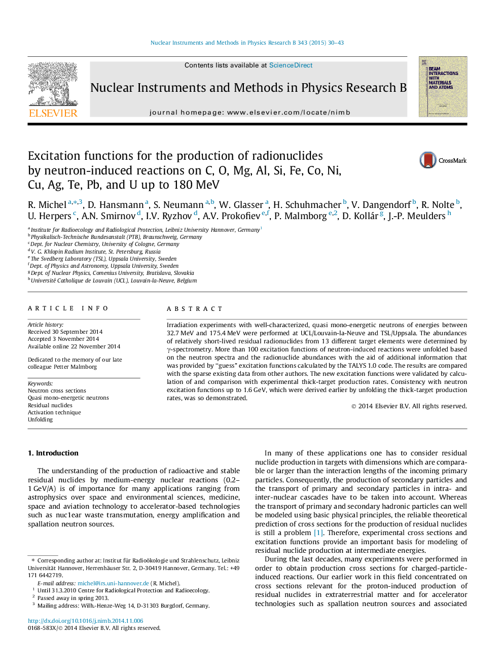 Excitation functions for the production of radionuclides by neutron-induced reactions on C, O, Mg, Al, Si, Fe, Co, Ni, Cu, Ag, Te, Pb, and U up to 180Â MeV