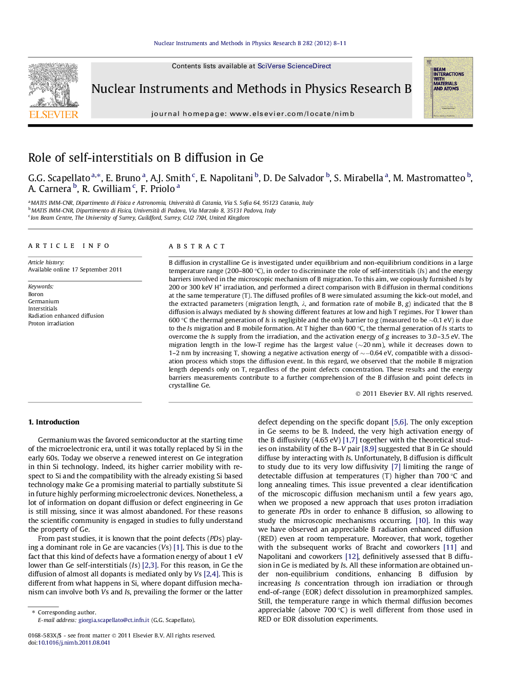 Role of self-interstitials on B diffusion in Ge