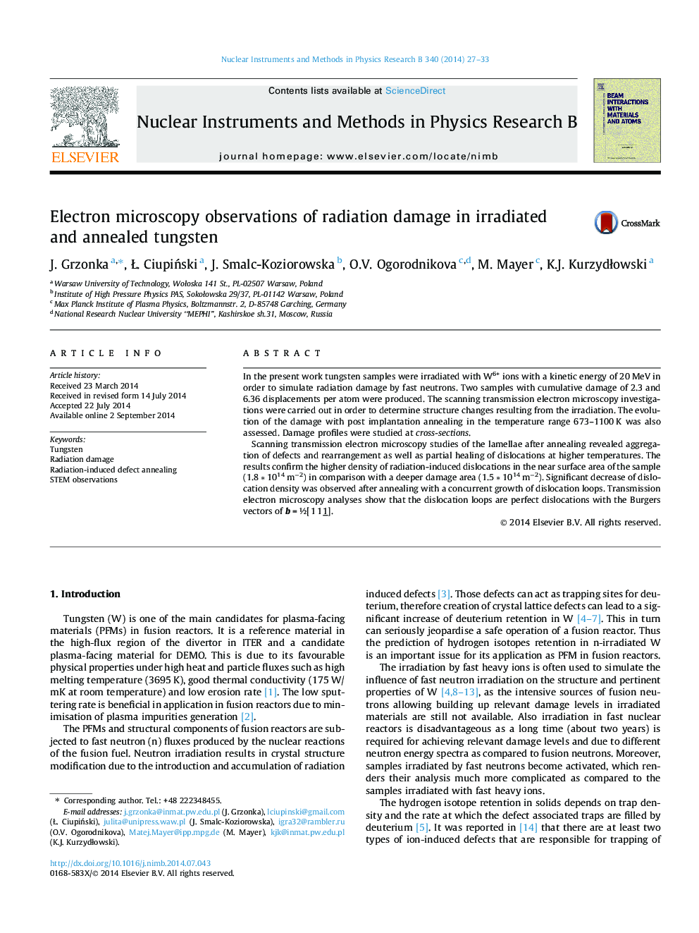 Electron microscopy observations of radiation damage in irradiated and annealed tungsten