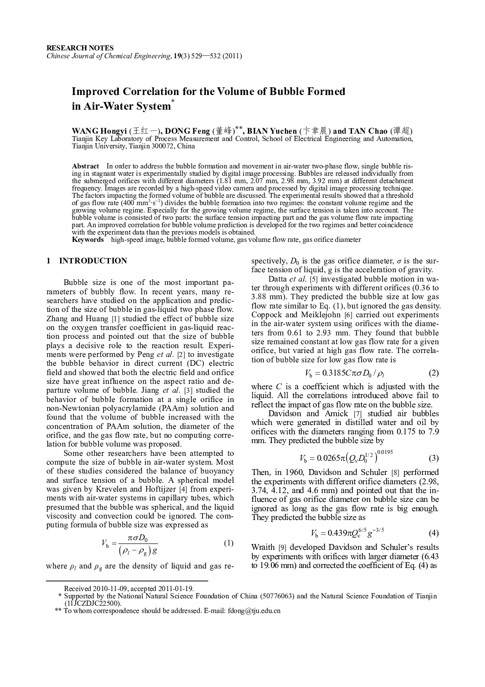 Improved Correlation for the Volume of Bubble Formed in Air-Water System 