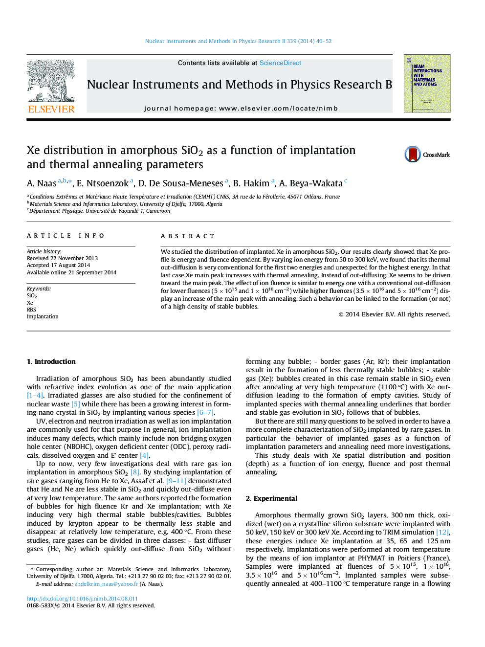 Xe distribution in amorphous SiO2 as a function of implantation and thermal annealing parameters