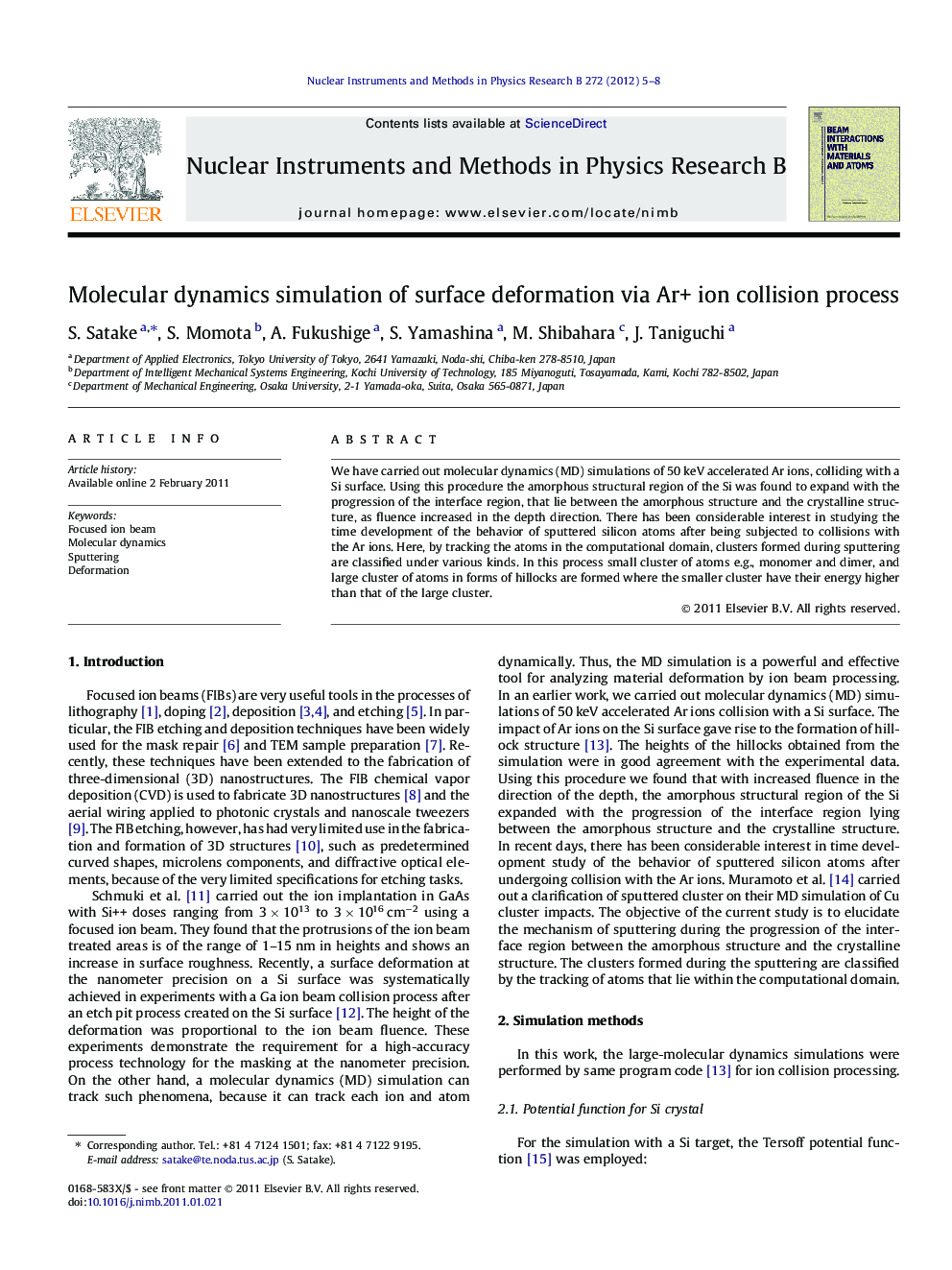 Molecular dynamics simulation of surface deformation via Ar+ ion collision process