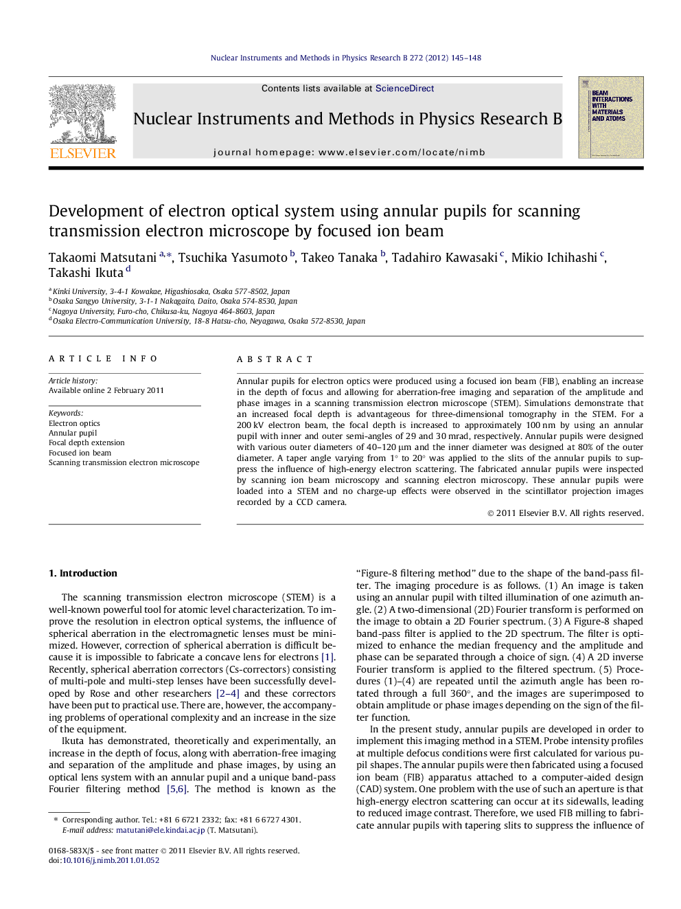 Development of electron optical system using annular pupils for scanning transmission electron microscope by focused ion beam