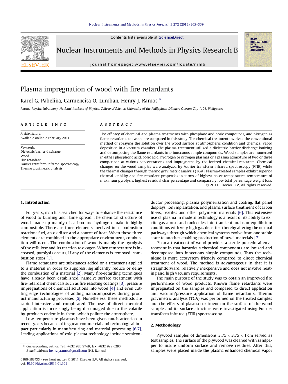 Plasma impregnation of wood with fire retardants