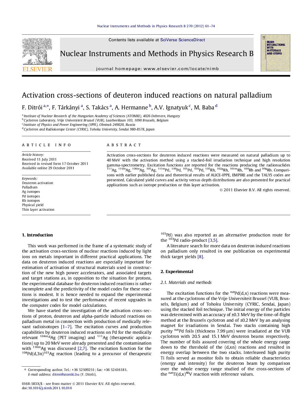 Activation cross-sections of deuteron induced reactions on natural palladium