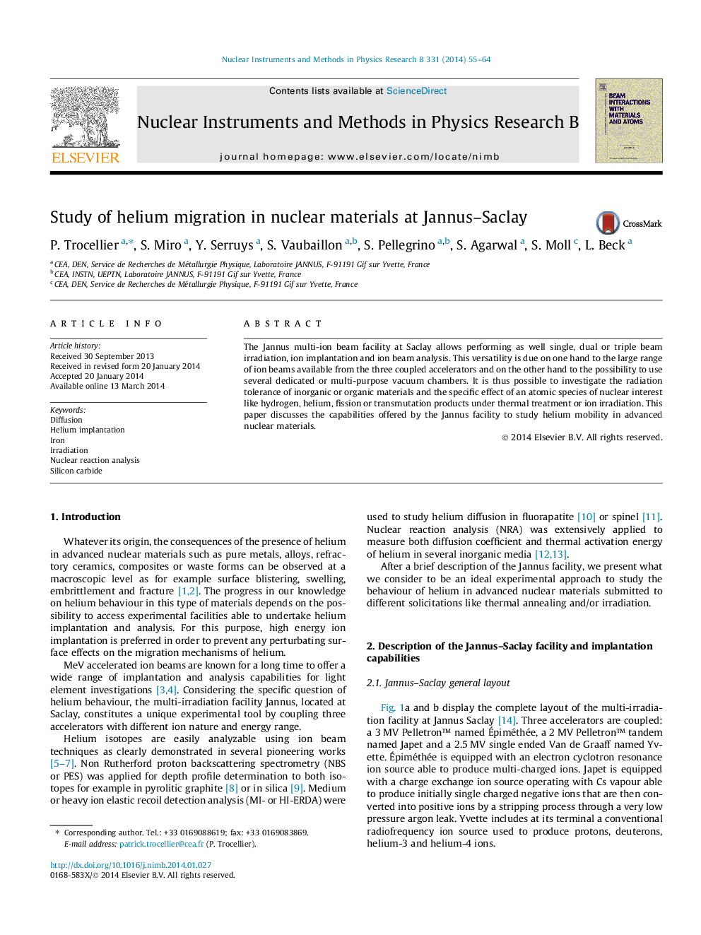 Study of helium migration in nuclear materials at Jannus–Saclay