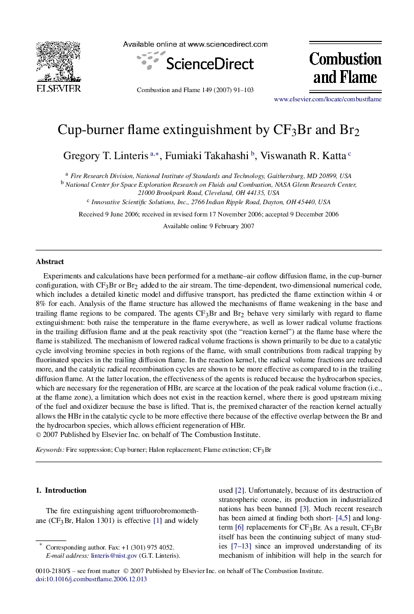 Cup-burner flame extinguishment by CF3Br and Br2
