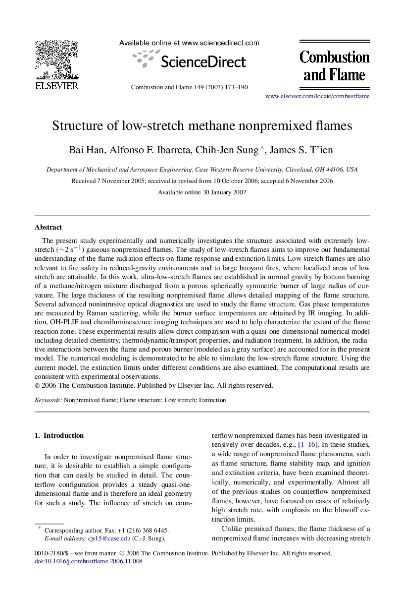 Structure of low-stretch methane nonpremixed flames