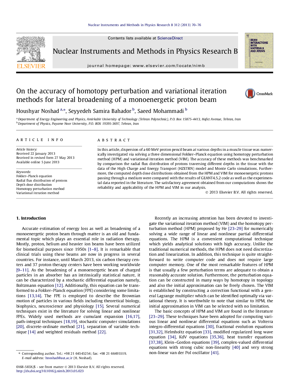 On the accuracy of homotopy perturbation and variational iteration methods for lateral broadening of a monoenergetic proton beam