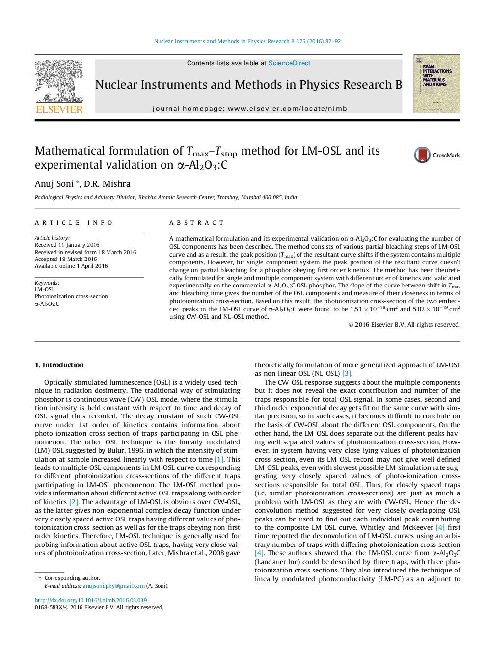 Mathematical formulation of Tmax–Tstop method for LM-OSL and its experimental validation on α-Al2O3:C