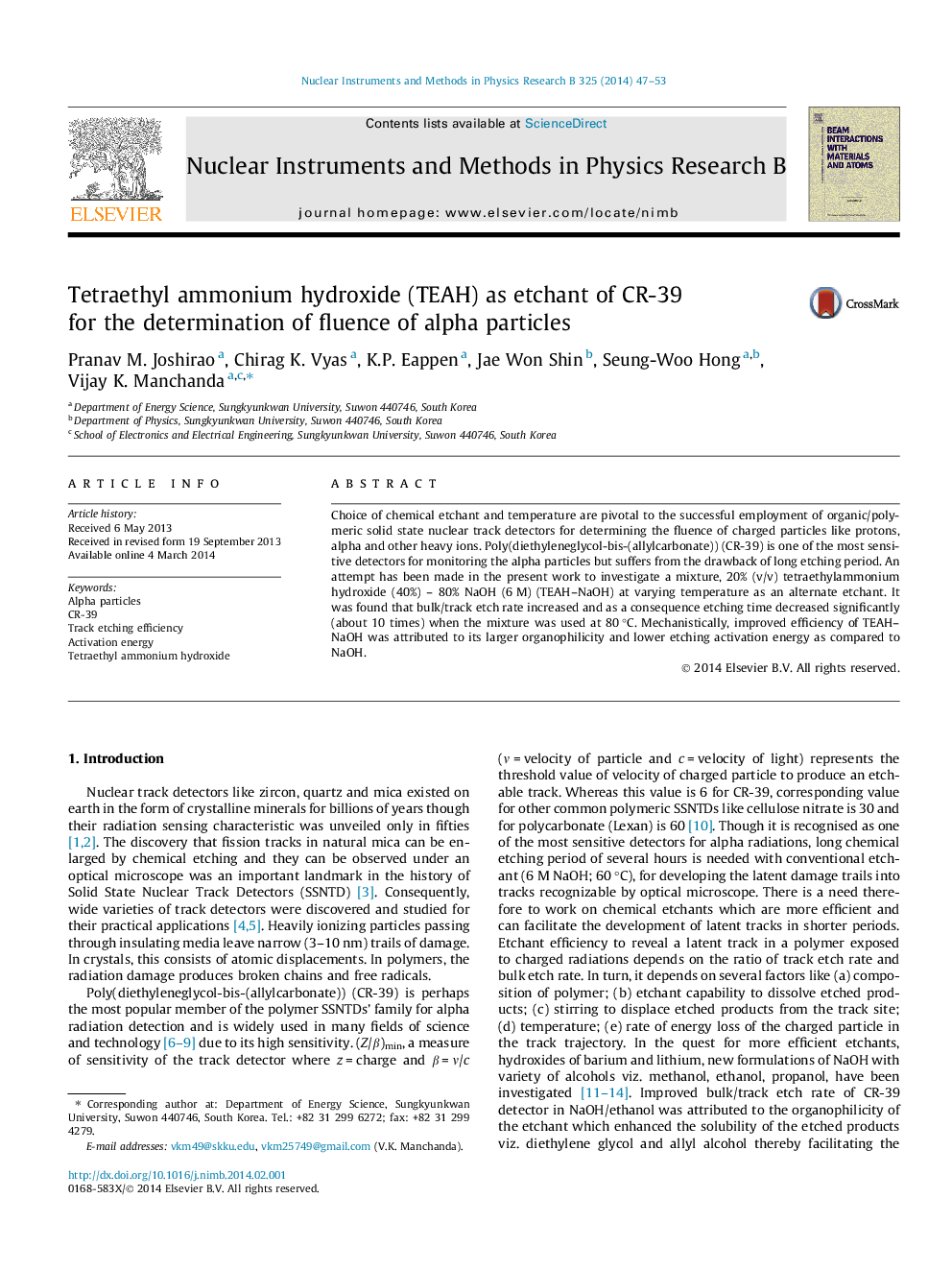 Tetraethyl ammonium hydroxide (TEAH) as etchant of CR-39 for the determination of fluence of alpha particles