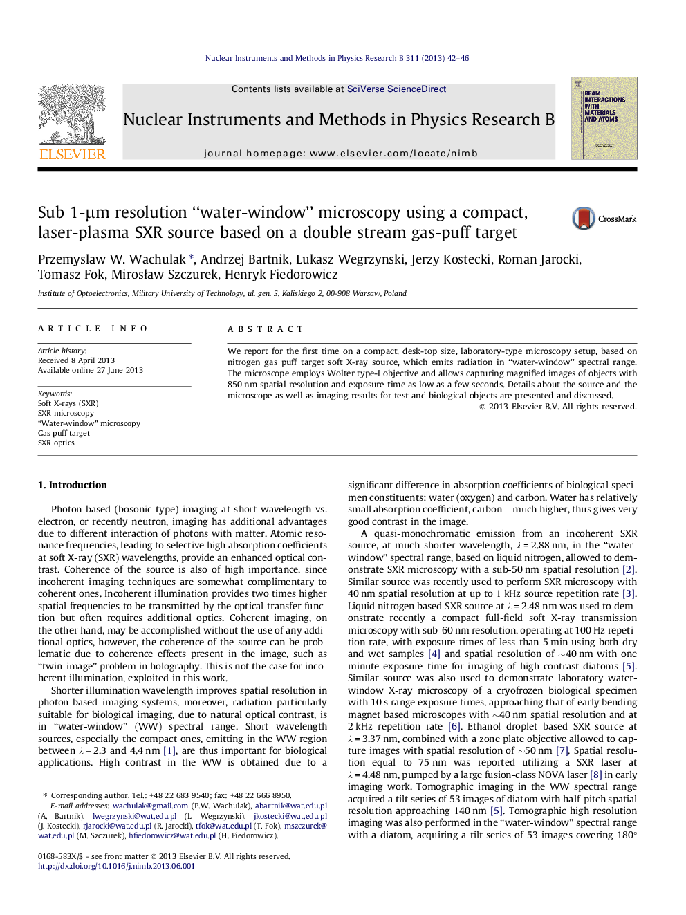 Sub 1-Î¼m resolution “water-window” microscopy using a compact, laser-plasma SXR source based on a double stream gas-puff target