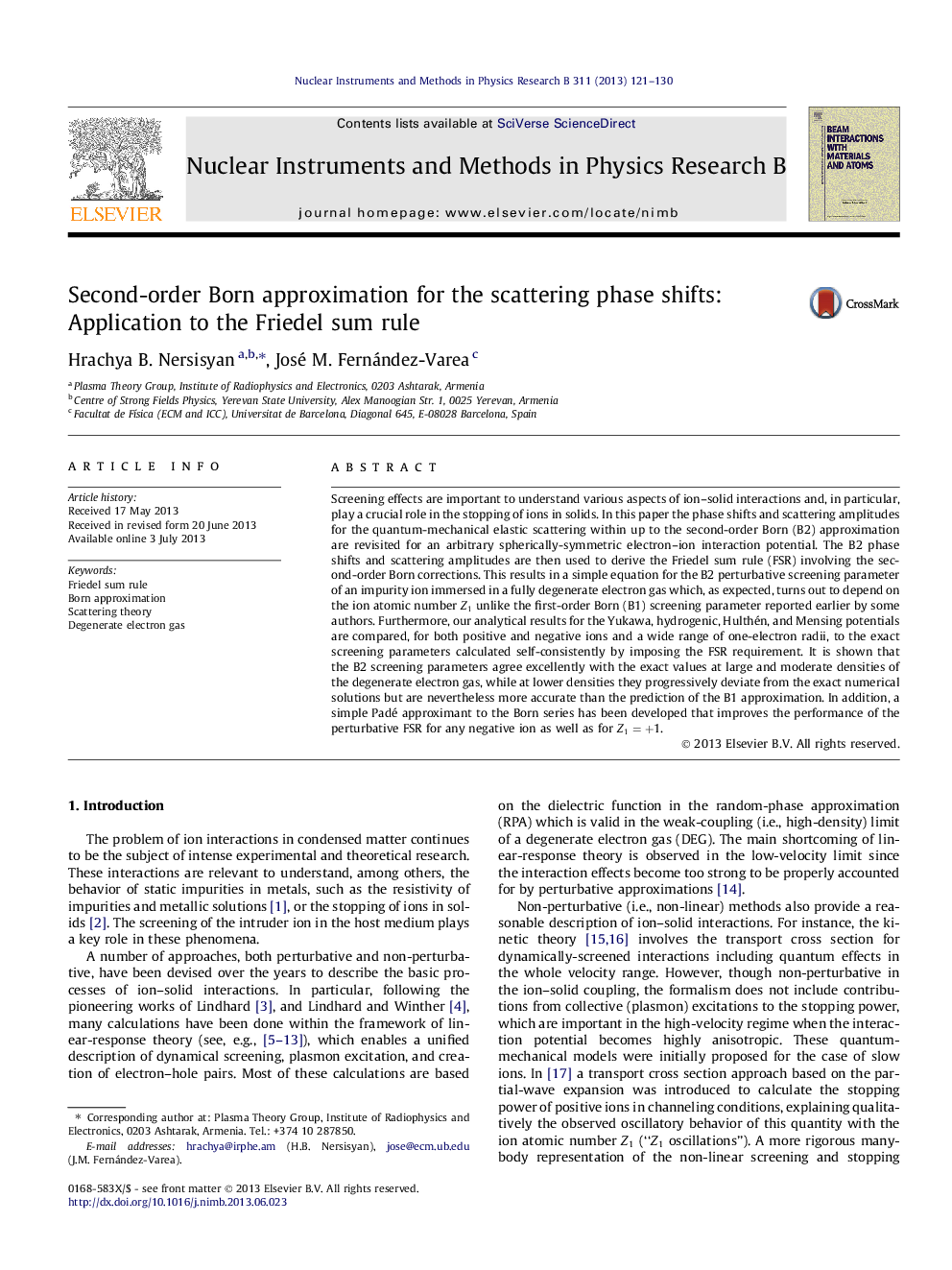 Second-order Born approximation for the scattering phase shifts: Application to the Friedel sum rule