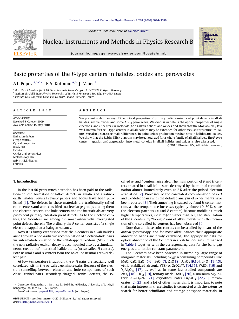 Basic properties of the F-type centers in halides, oxides and perovskites