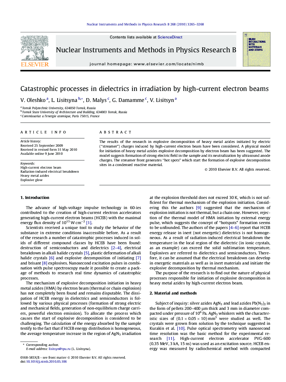 Catastrophic processes in dielectrics in irradiation by high-current electron beams