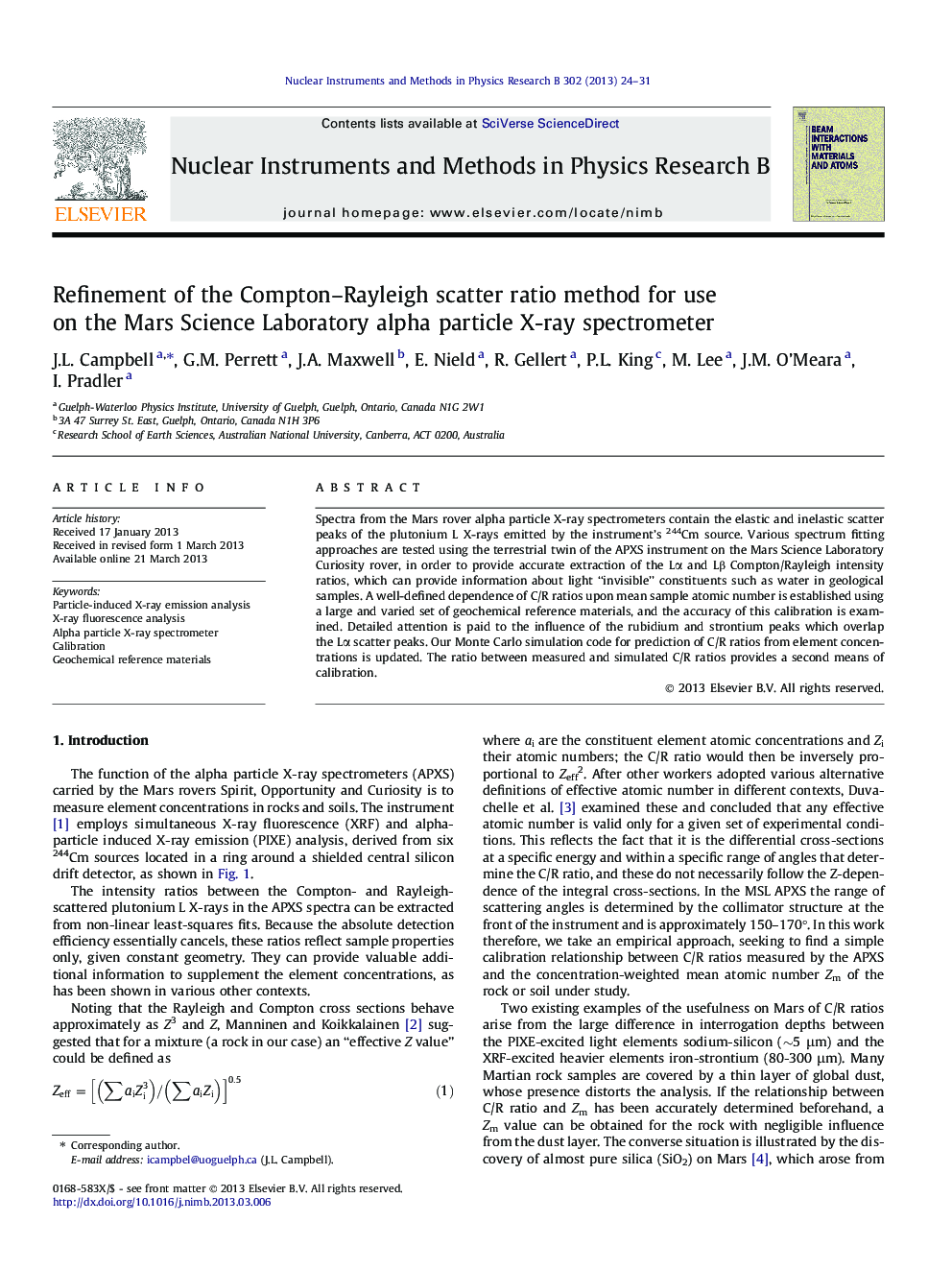 Refinement of the Compton–Rayleigh scatter ratio method for use on the Mars Science Laboratory alpha particle X-ray spectrometer