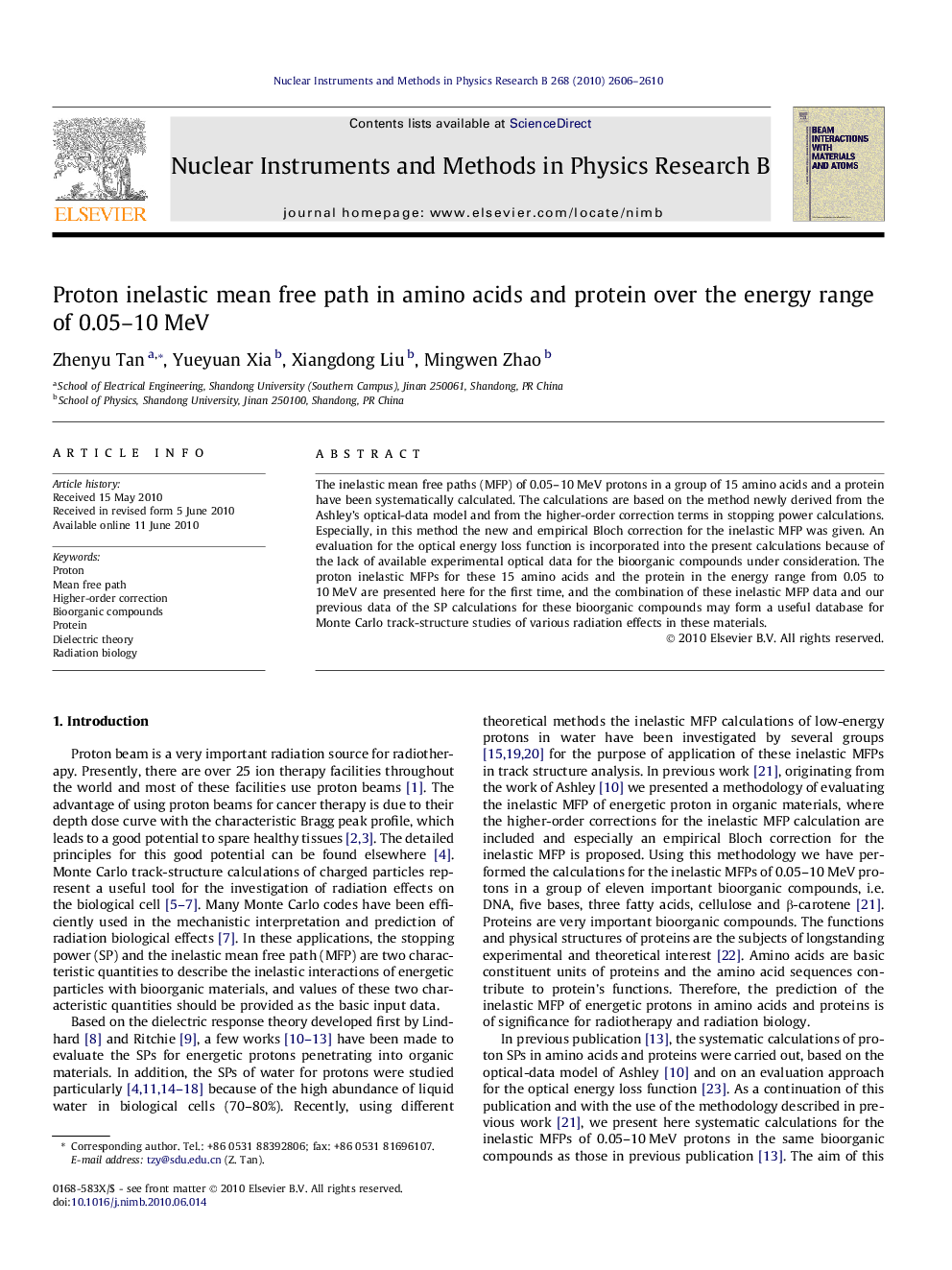 Proton inelastic mean free path in amino acids and protein over the energy range of 0.05–10 MeV