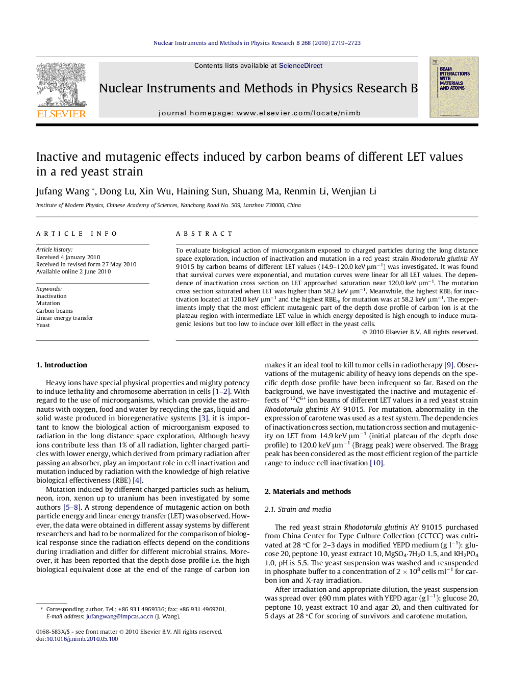 Inactive and mutagenic effects induced by carbon beams of different LET values in a red yeast strain