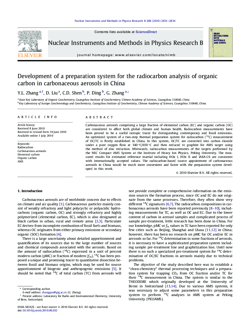Development of a preparation system for the radiocarbon analysis of organic carbon in carbonaceous aerosols in China