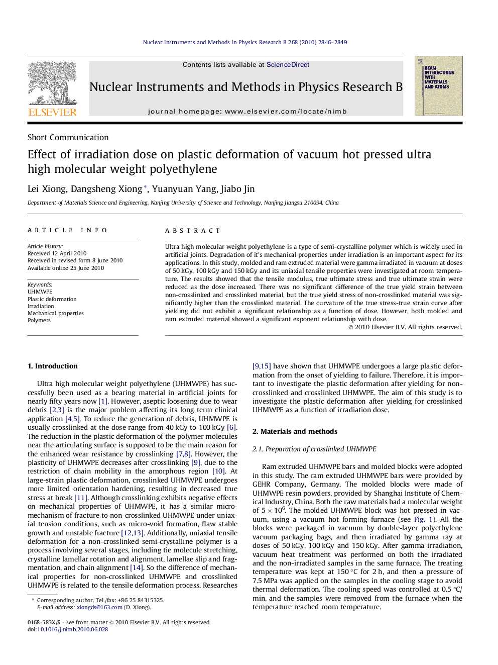 Effect of irradiation dose on plastic deformation of vacuum hot pressed ultra high molecular weight polyethylene