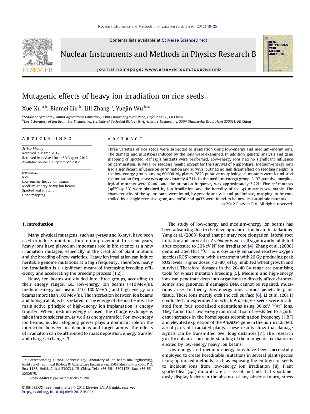 Mutagenic effects of heavy ion irradiation on rice seeds