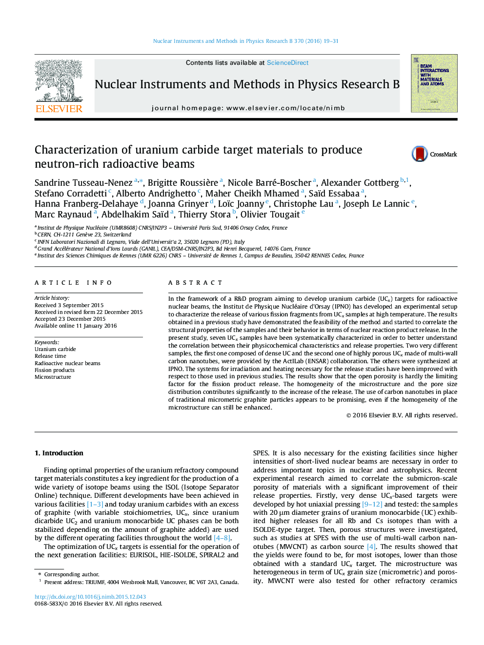 Characterization of uranium carbide target materials to produce neutron-rich radioactive beams