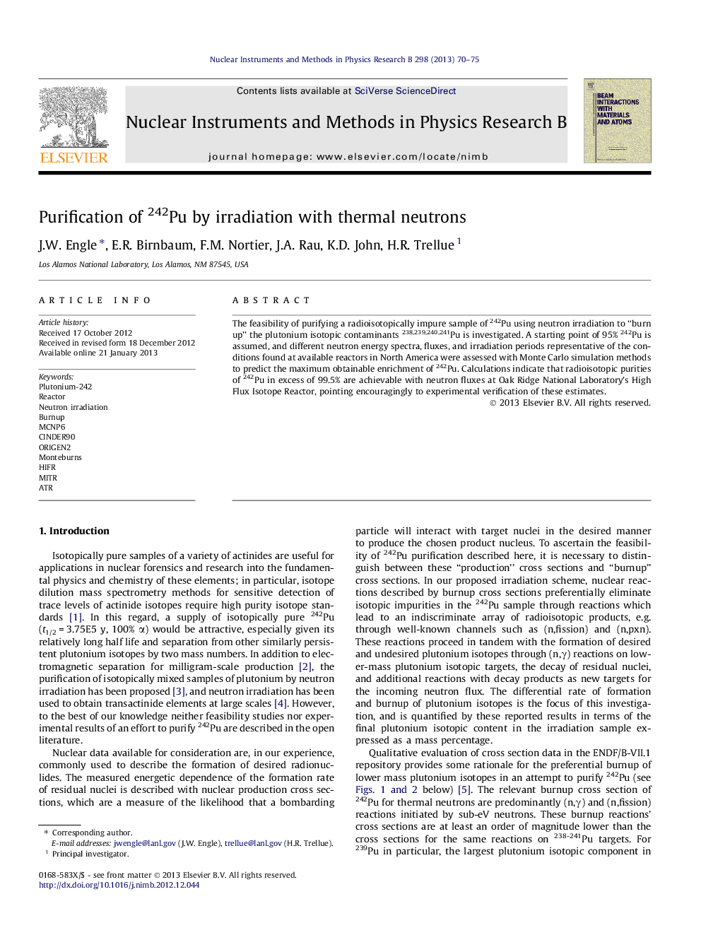 Purification of 242Pu by irradiation with thermal neutrons