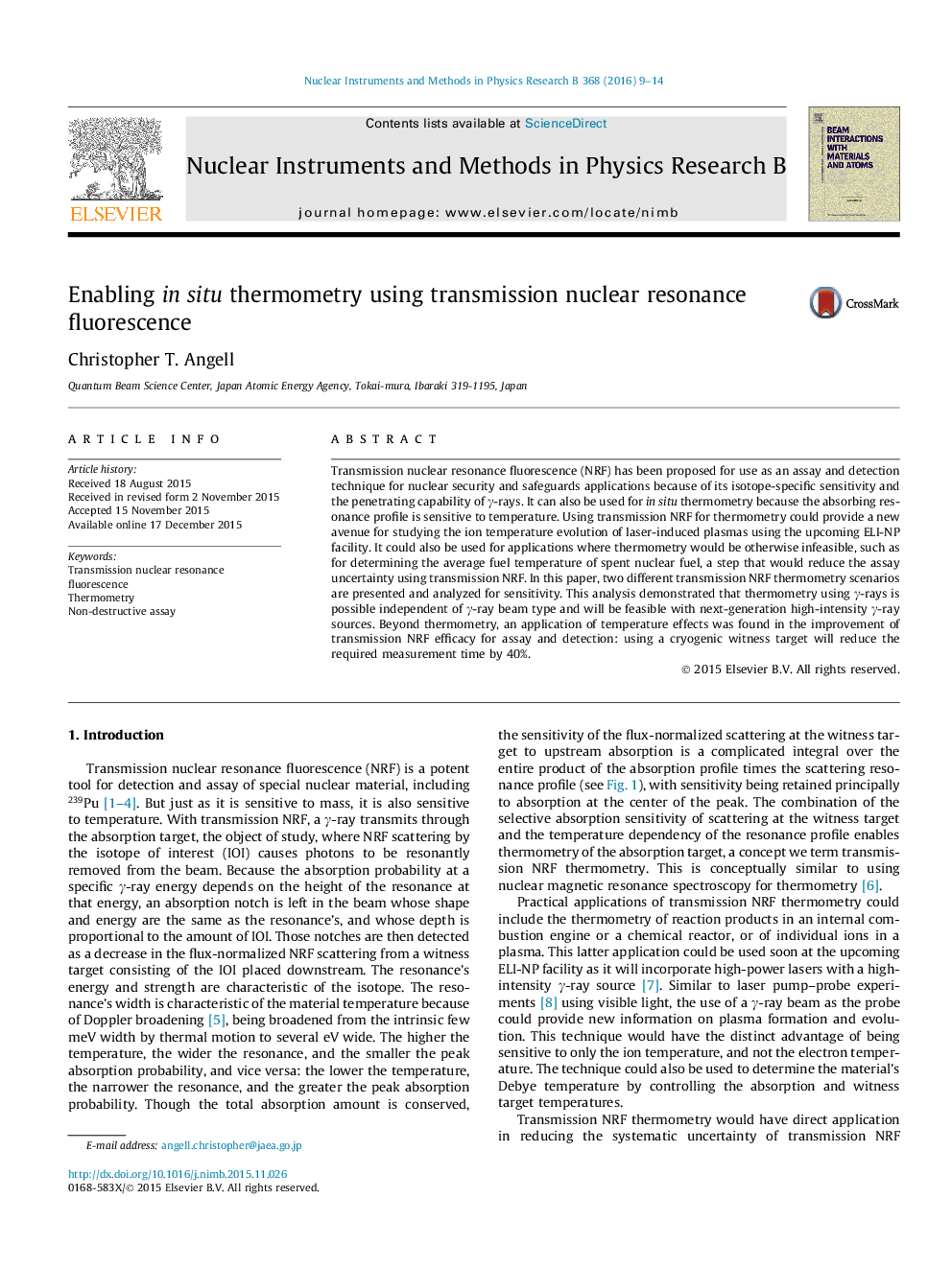 Enabling in situ thermometry using transmission nuclear resonance fluorescence