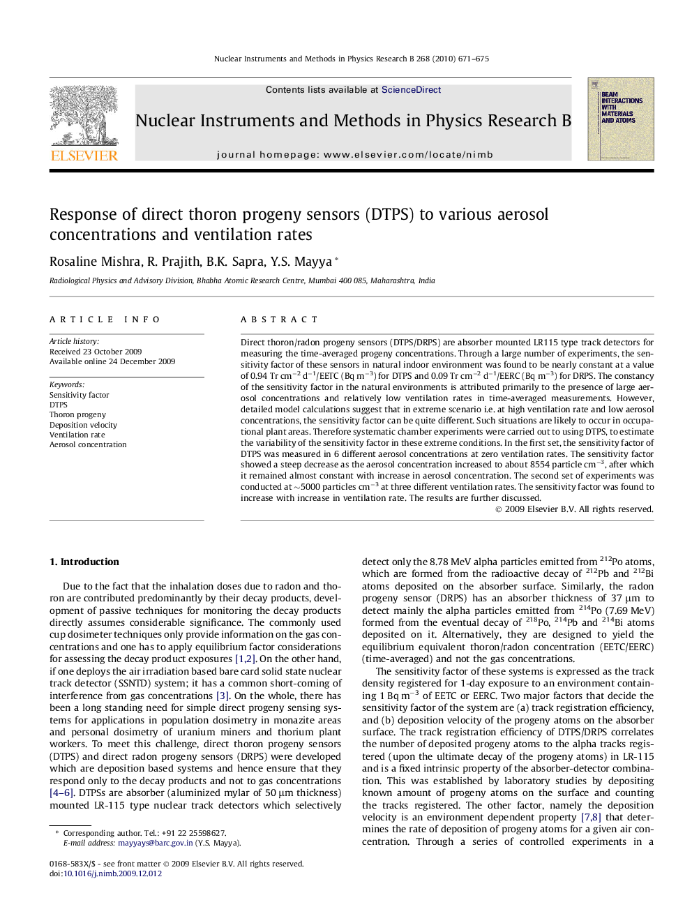 Response of direct thoron progeny sensors (DTPS) to various aerosol concentrations and ventilation rates