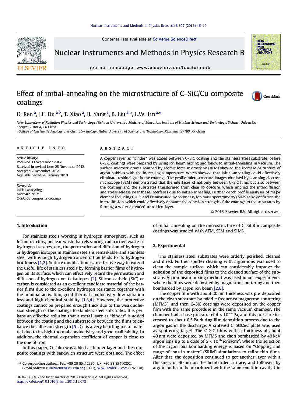 Effect of initial-annealing on the microstructure of C-SiC/Cu composite coatings