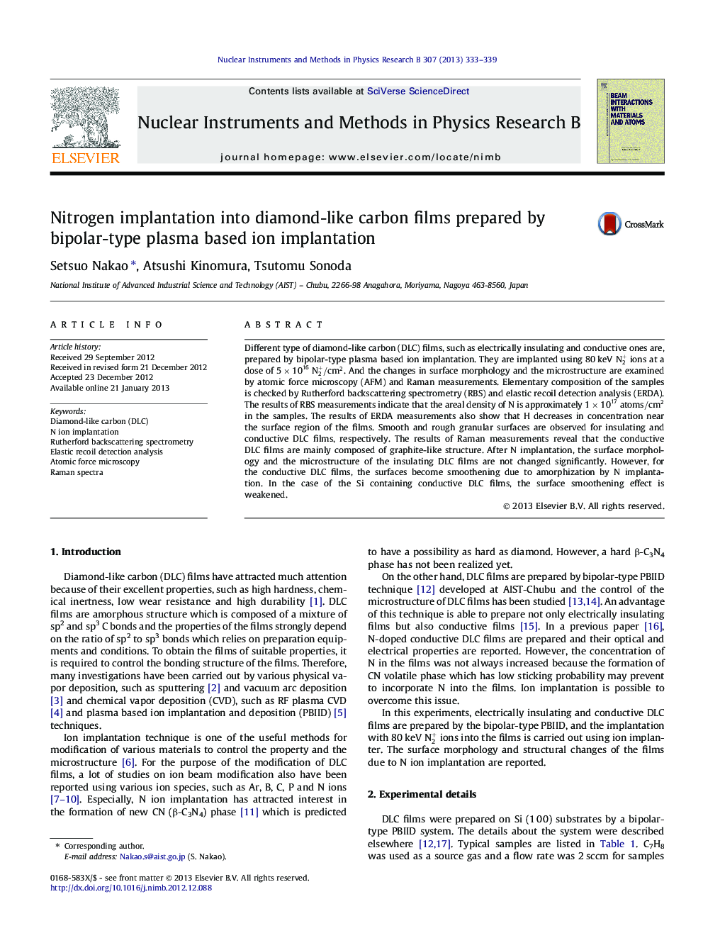 Nitrogen implantation into diamond-like carbon films prepared by bipolar-type plasma based ion implantation