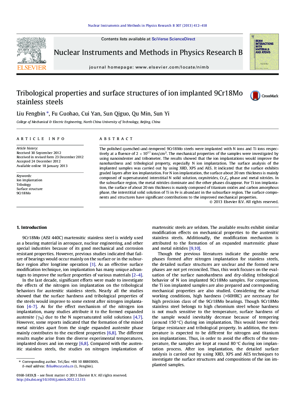 Tribological properties and surface structures of ion implanted 9Cr18Mo stainless steels