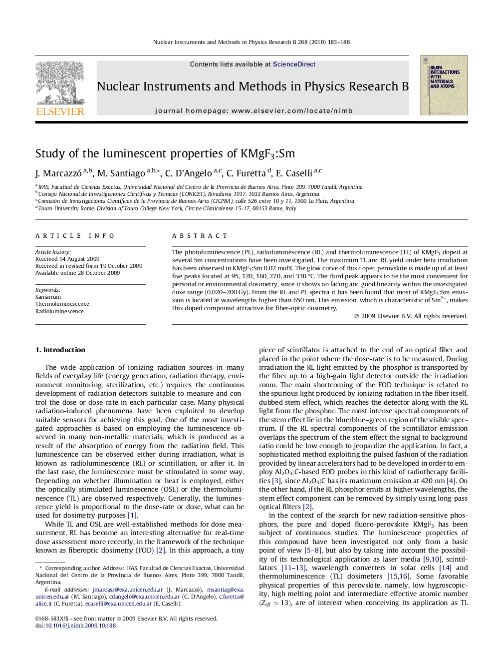 Study of the luminescent properties of KMgF3:Sm