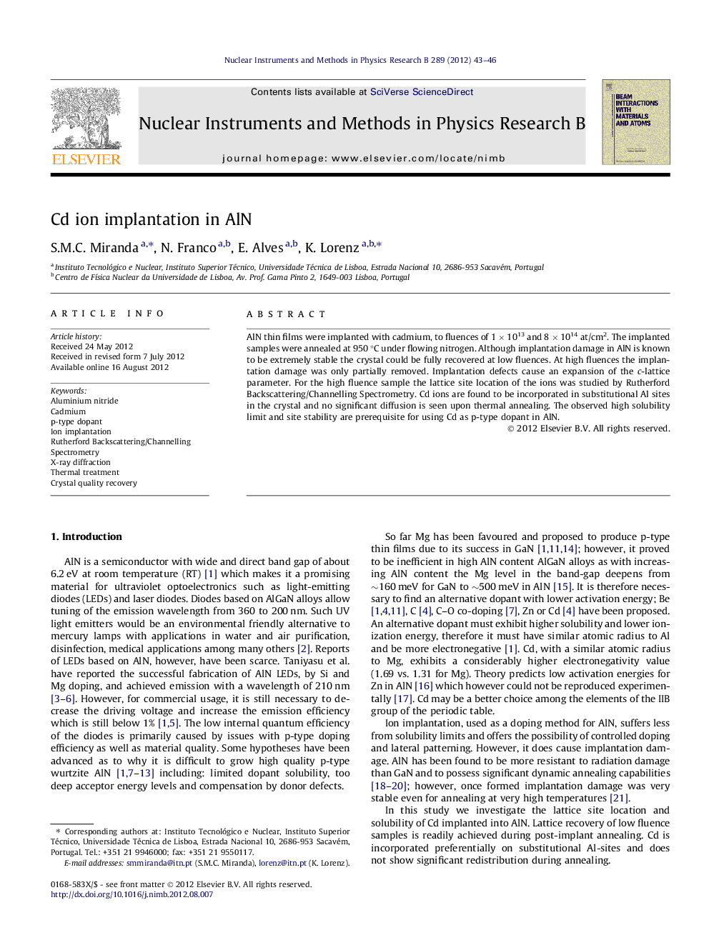 Cd ion implantation in AlN